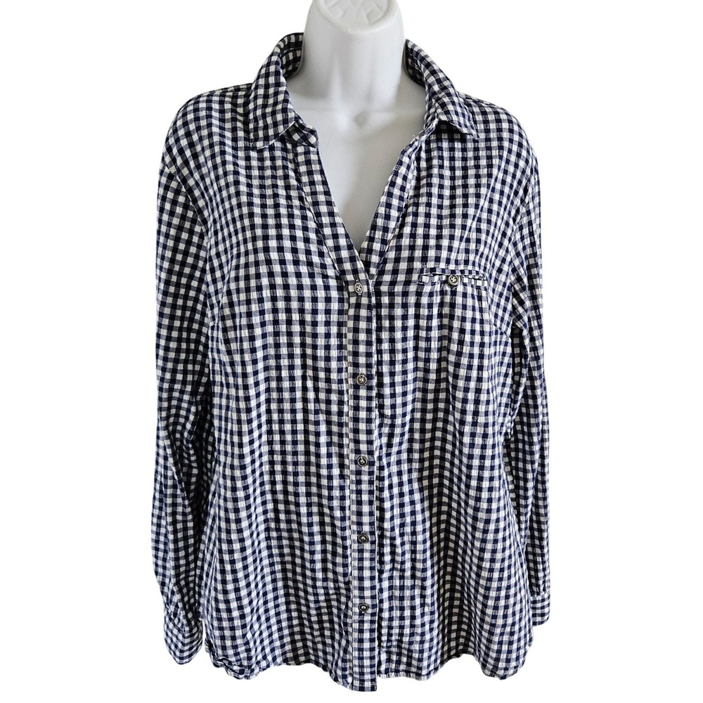 KUT From The Kloth Woman SZ M Seersucker Gingham Button Up Shirt Classic Preppy